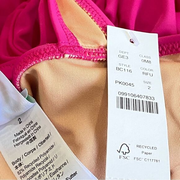 J Crew Radiant Fuchsia Ruffle V-Neck Ruched One Piece Swimsuit Sz 2 NWT - Picture 9 of 16